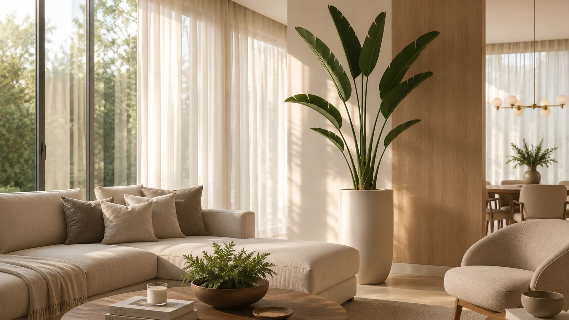 Sala elegante decorada com planta permanente Flora Decor